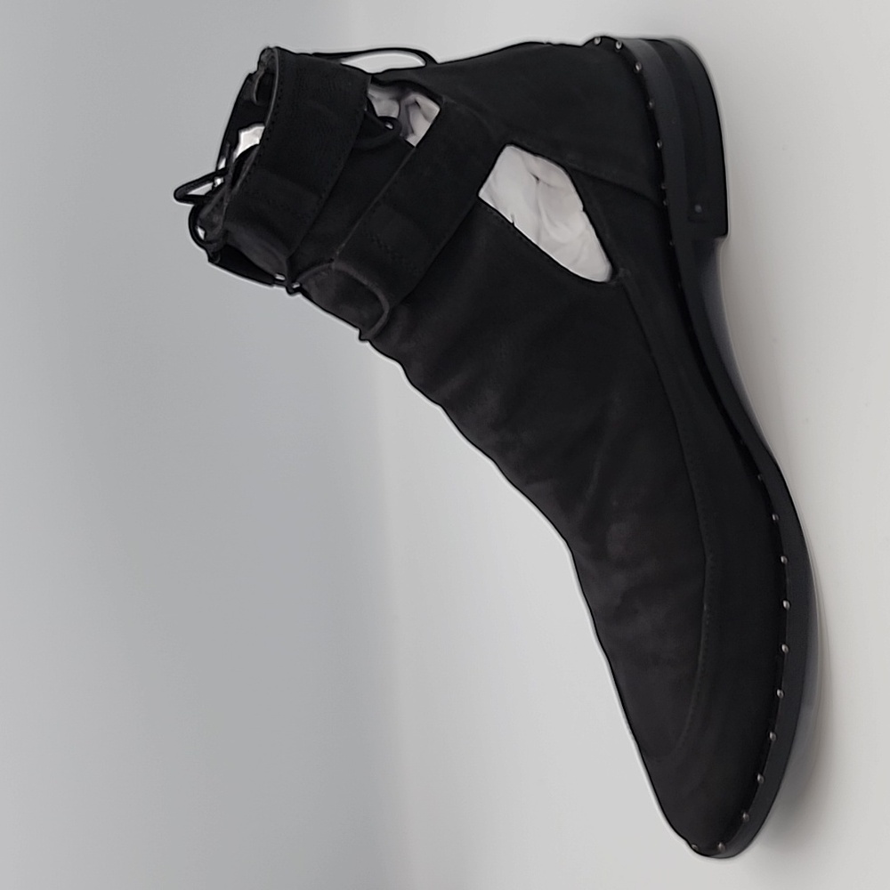 FREDA SALVADOR Black Nubuck Suede Block-heeled Boots w/Cut-out Sides, Size 9 - Picture 7 of 7